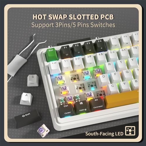 KZZI Teclado mecânico K75 PRO RGB 75% sem fio, modo triplo BT 5.0/2.4G/USB-C 82 teclas hot swappable