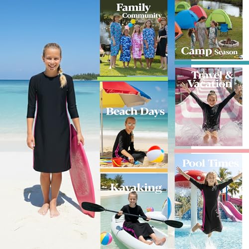 Image of Shira Modest Girls Swim Dress | 3 /4 Sleeve Swimdress, Full Coverage Bathing Suit | Tznius UPF 50+ Quick-Dry