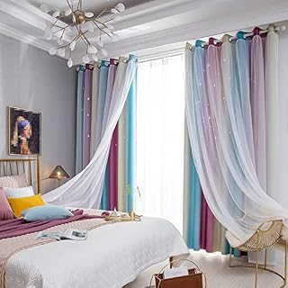 Aoresac Blackout Star Curtain Rainbow Curtains Nursery Double Layer Window Curtain for Kids Room Decoration (2 x 40 Wide x 52" Drop, Purple)