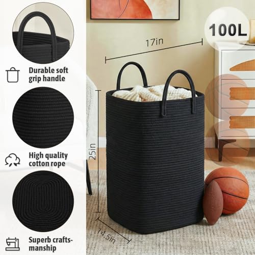 Image of Artfeel Laundry Basket,Woven Cotton Rope Laundry Hamper,100L Versatile Storage for Dirty Clothes,Baby Toys,and Blankets in Bathroom, Nursery,and Living Room