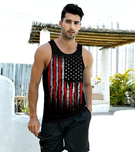 Idgreatim Mens Tank Top America Flag 4Th Of July T-Shirts Fitness Workout Sleeveless Tops Cool Running Tees For Beach Holiday Black L #TOP13
