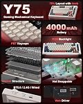 Y75 Wireless Mechanical Keyboard,75% Hot Swappable Custom Keyboard with Knob,RGB Backlit, PBT Keycaps,2.4GHz/USB-C/BT5.0 Mechanical Gaming Keyboards(White&Red,Milk Switch)