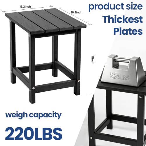 Image of Outdoor Side Table - Rectangular All-Weather HDPE End Table with Wood-Look Finish, Heavy Duty Composite for Patio, Deck & Garden (Black)