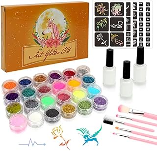 Glitter Tattoos for Kids Girls Gifts for 7 8 9 10 Year Old Boys Face Temporary Tattoo Kit for Girl 7-12 Year Olds Glitter Tattoo Stencils Makeup Set for Children Birthday Presents Art and Crafts Kit