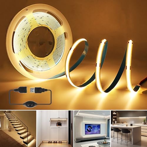5V USB COB LED Strips Cool White 6000K, 2M/640LEDs Dimmable LED Strip