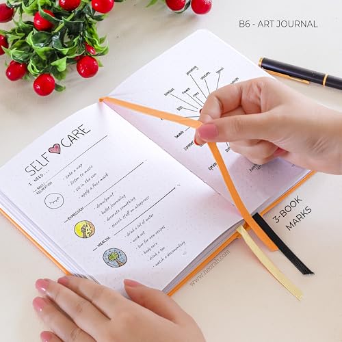 Image of NEORAH - B6 - ART JOURNAL | 200Gsm Dotgrid Notebook |144 Pages(17.5 x 12.5 cm) | Lay Flat |HardCover Bullet - Journal |3 Bookmarks |Elastic Closure| Inner BackPocket | Ideal-Bujo,Drawing (ORANGE)
