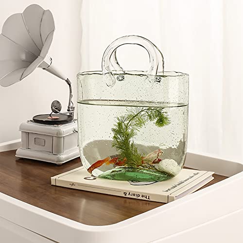 Hewego Green Glass Vases For Flowers,Multifunctional Flower Vases With Handle&Air Bubbles,2 In 1 Decorative Photo Props&Purse Vase For Flowers,Glass Bag Vase For Home Decor(Vase Only) #TOP1