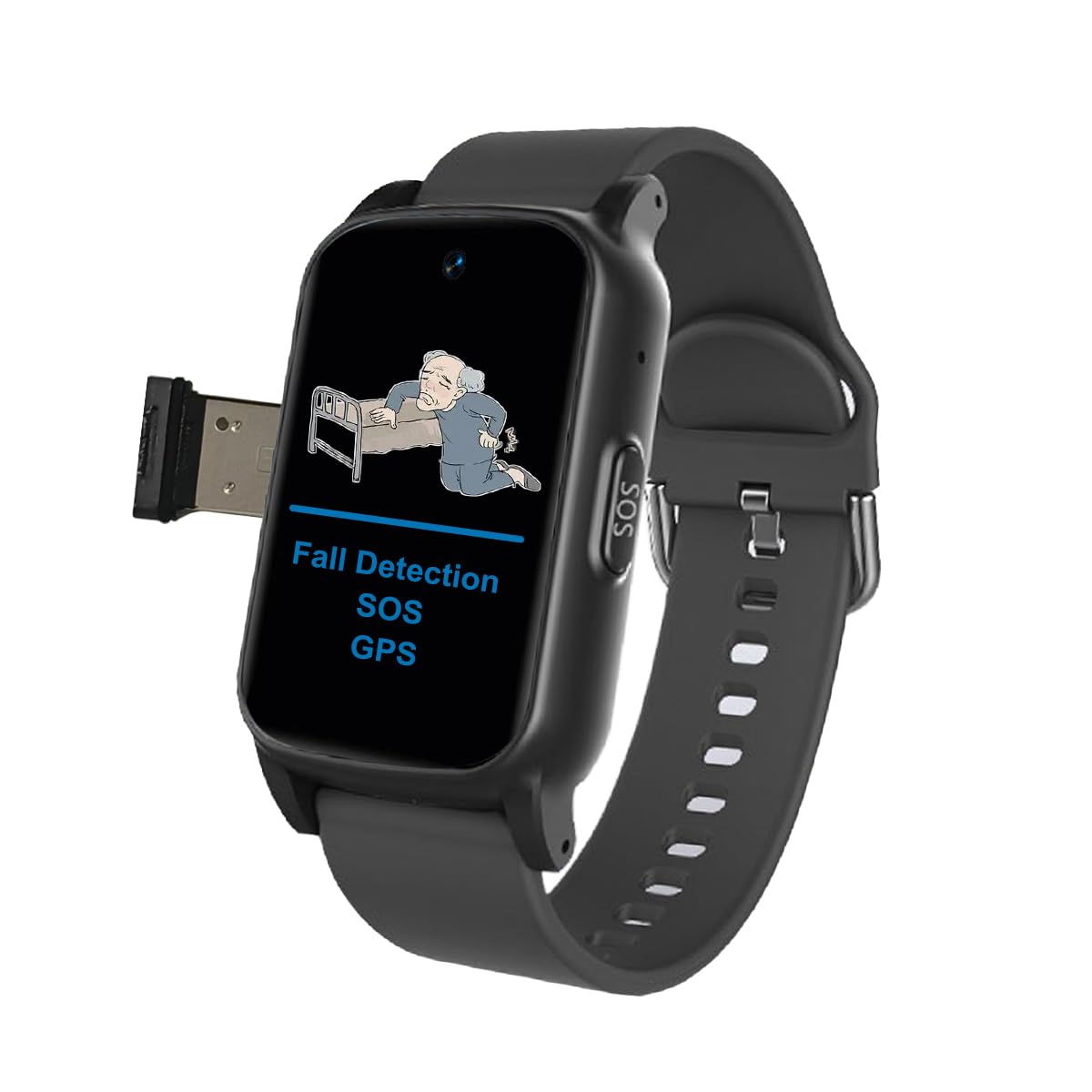 Reloj Localizador Personas Mayores, Reloj con Detección De Caídas, Alarma SOS De Emergencia, Seguimiento GPS En Tiempo Real, Llamadas De Video HDBlack,1.25 * 0.57 * 2.22inch