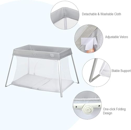 Miniatura 4 de BABY JOY Cuna de viaje 2 en 1 con cremallera lateral paquete portátil y juego con colchón suave lavable juguete ligero sin instalación con bolsa de