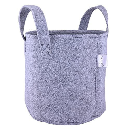 ORILEY Grow Bag Heavy Duty Geo Fabric Plant Pot with Sturdy Handles Lightweight Bags Ideal for Gardening Balcony Terrace (Grey, Round, 500 GSM 12 x 12 inch Pack of 2)