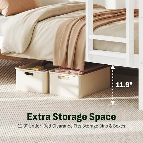 Image of Softa Twin Over Twin Bunk Bed for Kids, Solid Wood Bunk Bed Frame, 13 inch High Guardrails and Ladder, 400 lbs Weight Capacity, 11.9 inch Under-Bed Storage, No Box Spring Needed