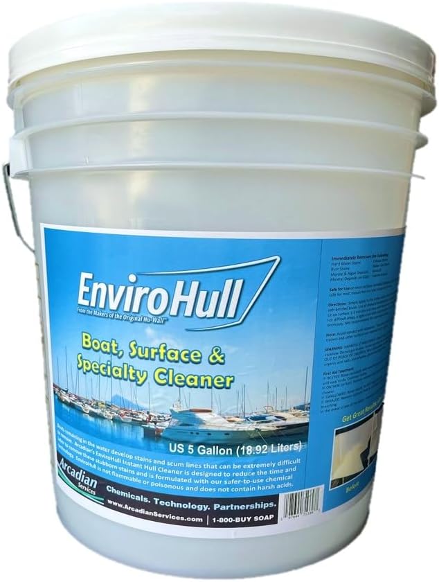 EnviroHull Premium Instant Boat Hull Cleaner, Environment Safe Formula Easily Removes Stains, Deposits, Scum & Rust. Ideal for Fiberglass, Plastic, Glass & Painted Surfaces (5 Gallon)