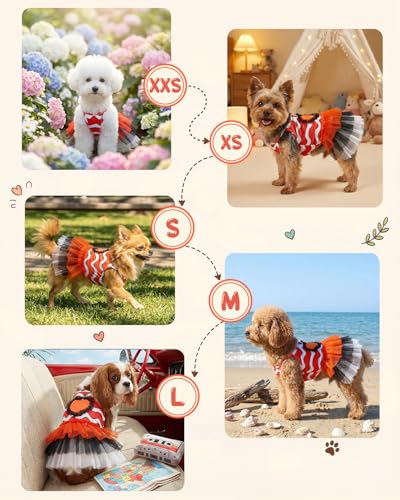 Image of CuteBone Cute Pet Dress for Small Dogs, Cats - Ruffle Princess Outfit with Pleated Heart, Summer Lightweight Breathable Dog Party Clothes for Holiday, Walks, Birthday, Photos DDQ02M