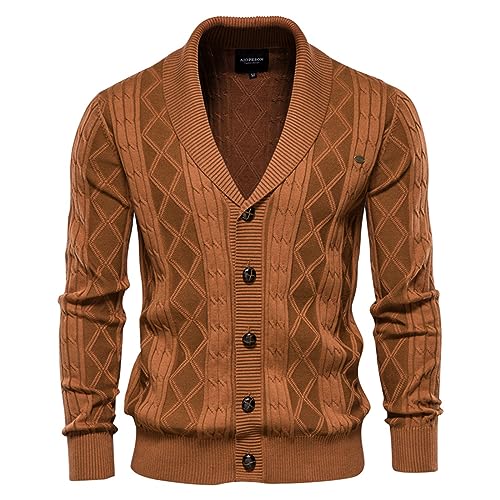 Mens Shawl Collar Cardigan Sweaters Button Down Cable Knit Wool Blend Long Sleeve for Casual Wear Combining2