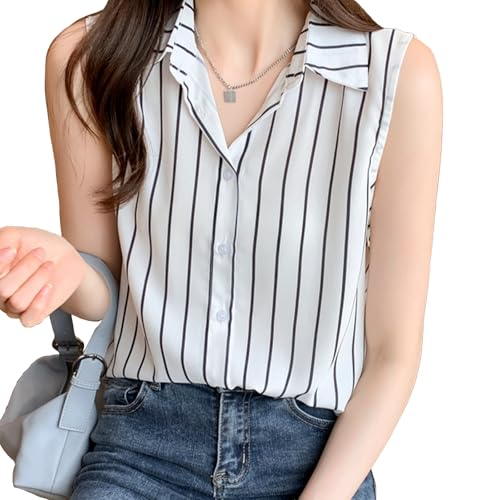 Haut sans manches mousseline femme chemise été travail col V haut chic