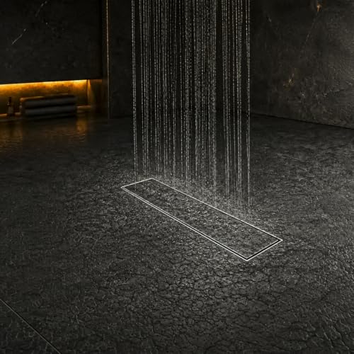 Image of Lorazzo Linea Tile-Insert SS304 Shower Drain Channel 12x4 Inch | Built-in Cockroach Trap | Stainless Steel Floor Drain | Silver Finish | Bathroom Shower Drain | 10 Year Warranty