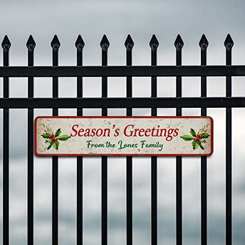 Outdoor Signs And Decor Custom Season's Greeting From Family Street Sign 4X18 Inch Thanksgiving Christmas Holiday Decor Decorations Metal Sign Wall Decor Tin Signs Hanging Wall Plaque Kitchen Tin Sign #TOP4