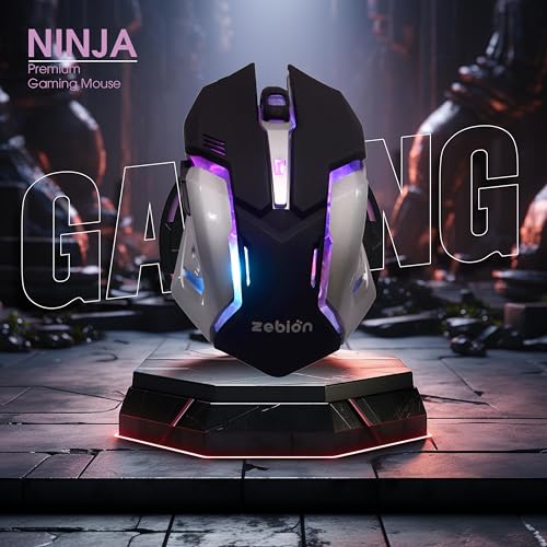 Image of Zebion Ninja M Wired Optical Gaming Mouse (USB 2.0, Black) Come with RGB Light, Adjustable DPI 1000 /1600 /2400 & 3200, 6 Buttons, 1 Year Warranty