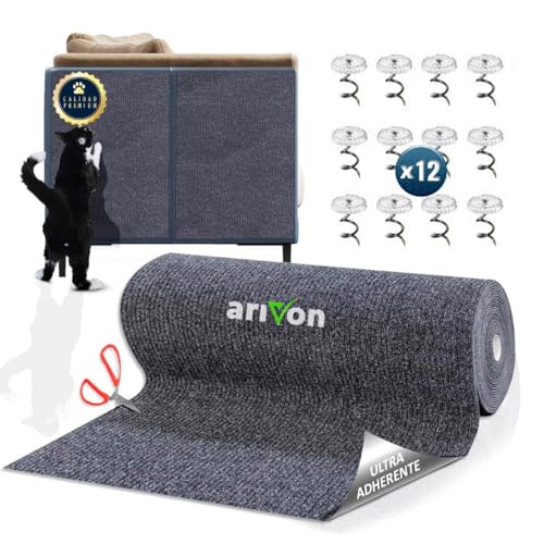 ARIVON® Pack de Protector Sofa Gatos Arañazo CORTABLE ULTRADHESIVO + 12 Pings | 40 x 300 CM | Rascador Sofa Gatos | Rascadorr para Gatos | Alfombra Rascador para Gatos | (Gris Oscuro)