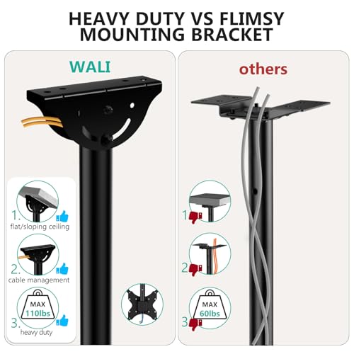 WALI Ceiling TV Mount for 26-65 Inch LCD LED OLED 4K TVs, Hanging Pole Ceiling Mount TV Bracket Up Down, TV Ceiling Mounts for Gym Patio Gazebo, up to 110 lbs, Max VESA 400x400mm (CM2665), Black by WALI - Image 6