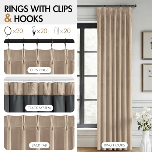 Image of MIULEE Camel Beige Velvet Curtains 90 inches Long, Pinch Pleated Blackout Drapes with Hooks, Thermal Insulated Pinch Pleat Panels for Bedroom Living Room, 2 Panels