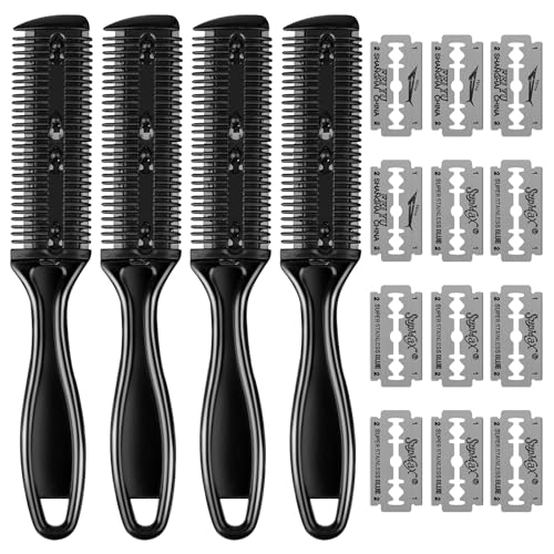 Kit de 4 Peignes Amincissants pour Cheveux - Peigne Effileur de Précision pour Homme, Lame en Acier Inoxydable pour Coupe et Coiffage, Rasoir DIY