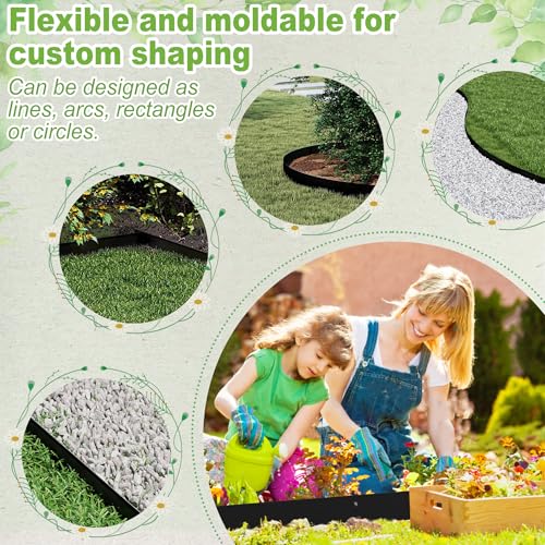 Aufun Flexible Rasenkante verzinkt Edelstahl 20M Mähkante Metall mit 100 Erdanker, Höhe 100 mm Wetterbeständige Rasenabgrenzung Beeteinfassung, Landschaftskante, Terrassenplattenkanten, Schwarz