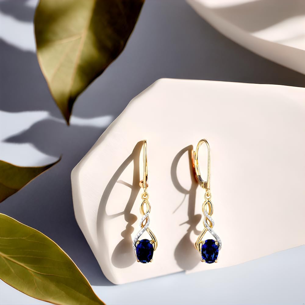 Lab Created Blue Sapphire Earrings Diamond Accent in 14kYellow Gold Plated Sterling Silver - Lever Backs