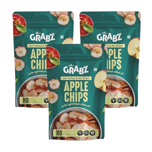 Image of GRABZ Apple Fruit Chips | Air-Dried, No Added Sugar, Crunchy Immunity Snack - 20g Each (Pack of 3)