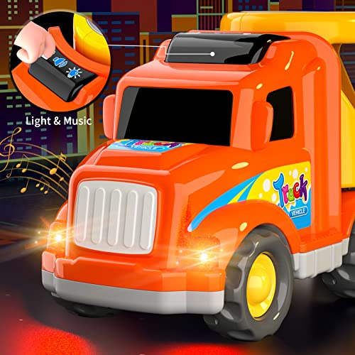 iHaHa Trucks Cars Toys for Boys&girls Toddlers,5in1 Construction Truck Vehicles Car Kids Gifts Toys for 1 2 3 4 5 6 Year Old Boys girls Toddlers,Construction Car Trucks Friction Toys with Light Sound