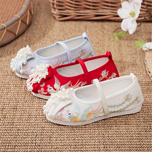Hcclijo Children Pearl Shoes Floral Flats Ancient Round Toe Kids Elastic Band Traditional Hanfu Oriental Embroidery2