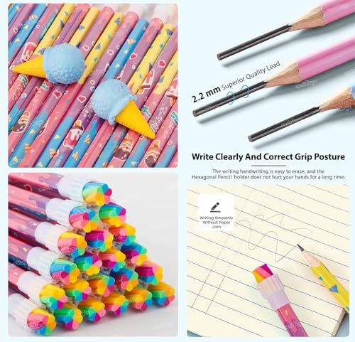 Image of Zest 4 Toyz Graphite Pencil Set of 2-24 PCS Premium Wood Graphite Pencils with 2 Ice-Cone Shaped Erasers - Easy to Sharpen Pencils Suitable for School Kids Art Drawing