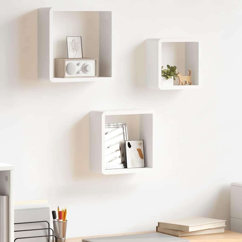Wall Cube Shelf Set of 3, White MDF Floating Shelves for Room Decor, Modern Square Design, Living Room Bedroom Bathroom, 11x11x3.9 Inch