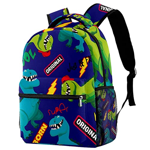 Sac à dos voyage bleu à motif dinosaures avec filet porte-bouteille