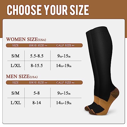 Copper Compression Socks for Men and Women - 4 Pairs for Nurses, Running, and Cycling