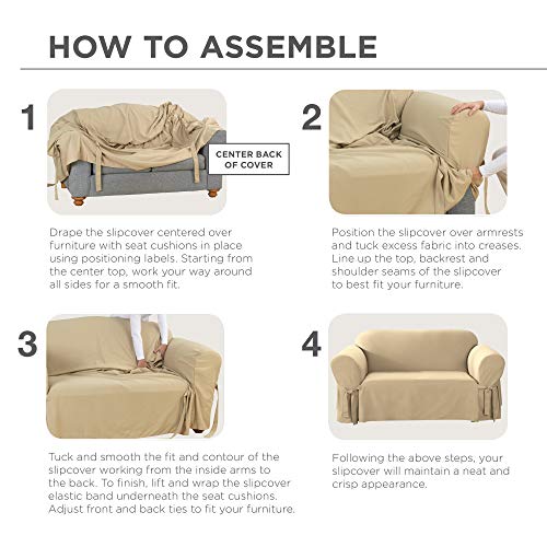 Sure Fit Home Décor Cotton Duck Solid T-Cushion Wing Chair One Piece Slipcover, Relaxed Woven Fit, 100% Cotton, Machine Washable, Natural Color - Thumbnail 7