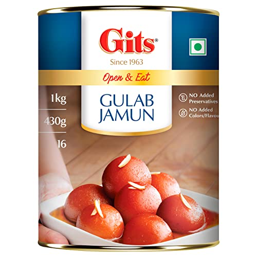 Image of Gits Open & Eat Gulab Jamun Tin, 16 Pieces per Can, Mouth-Watering Indian Mithai, 1Kg (Pack of 3)