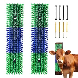 Livestock Scratch Brush With 8 Screws，Animal Back Scratching Brush for Cow,Cattle,Sheep, Horses,Pigs，Massage Grooming Tool(Green, 2pcs)
