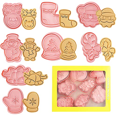 Moldes para galletas de Navidad, de plástico, para niños, 8 unidades, copos de nieve, árbol de Navidad, muñeco de jengibre, reno, Papá Noel, etc.