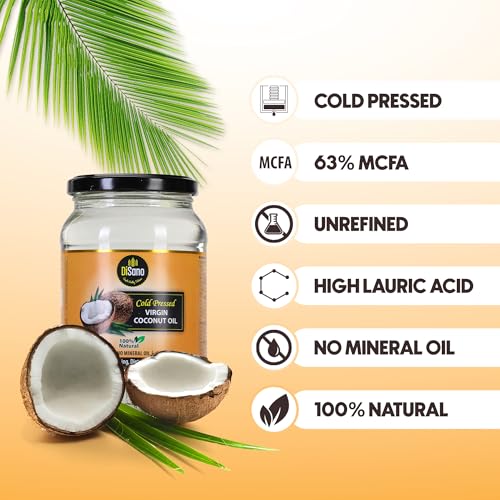 Image of DiSano Cold Pressed Virgin Coconut Oil Bottle, Glass Bottle, 500ml (Pack of 2)