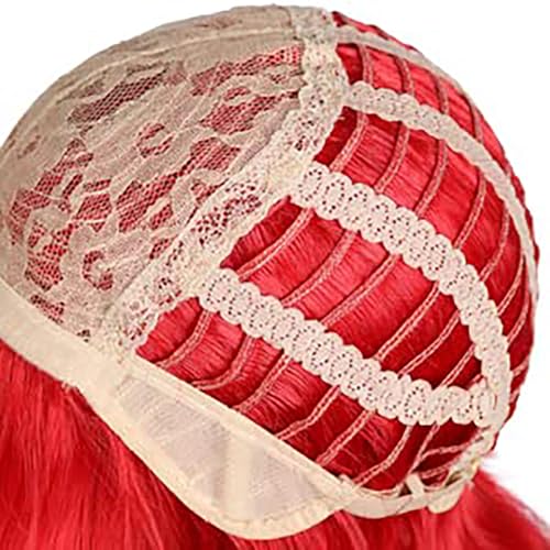 Image of Red Wig Short Red Wavy Curly Wigs with Air Bangs Synthetic Cosplay Hair Wig