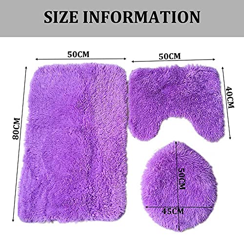 ERNZI Einfarbiges Badezimmerteppich-Set,3-teilig,weich,saugfähig,rutschfest,Badematte,Teppiche und Toilettendeckelbezug,waschbar,Lila – Bild 8