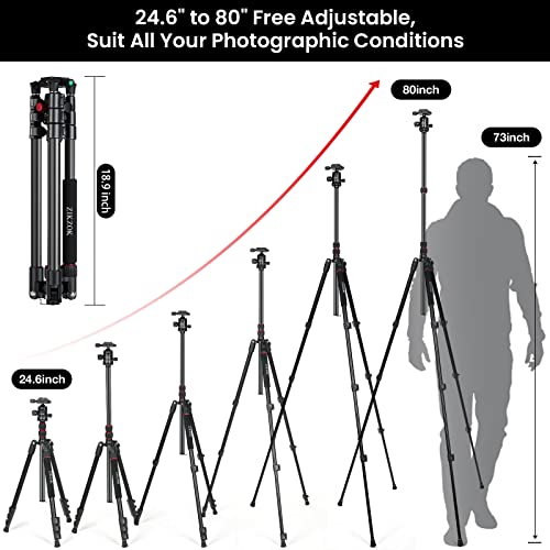 Zikzok 80" Camera Tripod,Travel Lightweight Heavy Duty Tripods & Monopods With 360°Ball Head,Phone Holder,33Lb Load,Compatible With Dslr Cameras,Smart Phone,Projector,Webcam,Spotting Scopes #TOP6