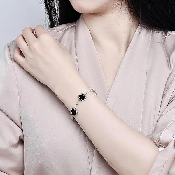 OSIRIDEH2 18K Gold Plated Clover Bracelets For Women, Four Leaf Clover Bracelet Lucky Birthday gift bracelet Jewelry Gifts Jewelry Gifts Trendy (Gold Black 2) by OSIRIDEH2 - Used condition - Image 3