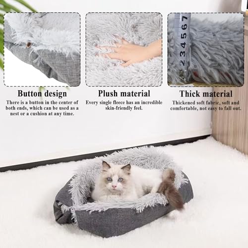Xiuyer Katzendecke Selbstwärmend, Selbstheizende Katzendecke, 2 in 1 Katzenbett Haustierbett Katzensofa, Grau, 61x51cm