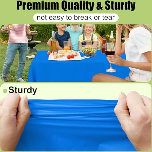 Image of Smiry Disposable Table Cloth - 12 Pack, 54 x 108 Inch Waterproof Rectangle Tablecloths for Parties, Decorative Plastic Table Cover, Leakproof & Sturdy, Blue
