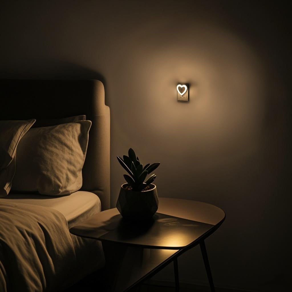 LED-Nachtlichter zum Einstecken (2er-Pack), Dämmerung bis Morgengrauen Sensor, automatisches Ein-/Ausschalten, herzförmiges Nachtlicht 0,5 W für Schlafzimmer, Badezimmer, Kinderzimmer, Flur