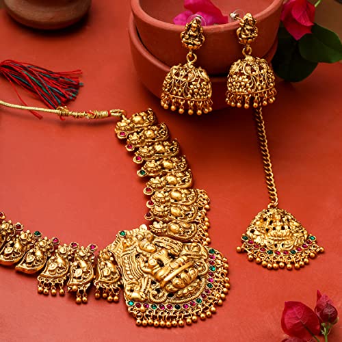 Yellow-Chimes-Jewellery-Set-for-Women-Gold-Plated-Traditional-Temple-Jewelry-Set-Antique-Necklace-Set-with-Earrings-and-Maangtikka-for-Women-and-Girls