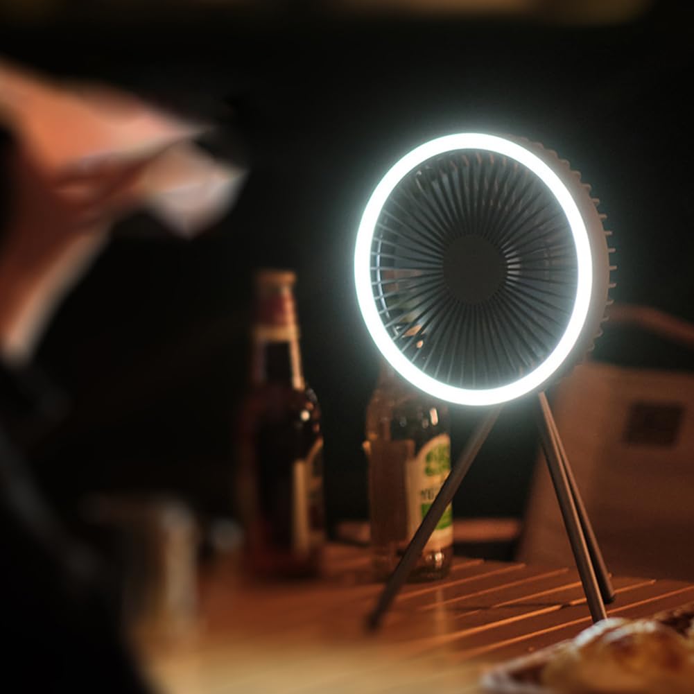 Przenośny wentylator USB do ładowania z powerbankiem i światłem, stojak na statyw, mini wentylator biurkowy na kemping, podróż