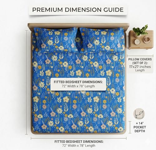 Image of BSB HOME 280 TC 100% Cotton Bedsheet with Pillow Covers, Soft Breathable Premium Fabric, Skin-Friendly Floral Printed Double Bed Sheet, Durable & All-Season Comfort - 72 x 78 +14 Inches (Blue Rust)